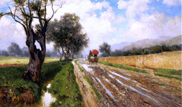  Francesco Lojacono Country Road with Figure - Canvas Art Print