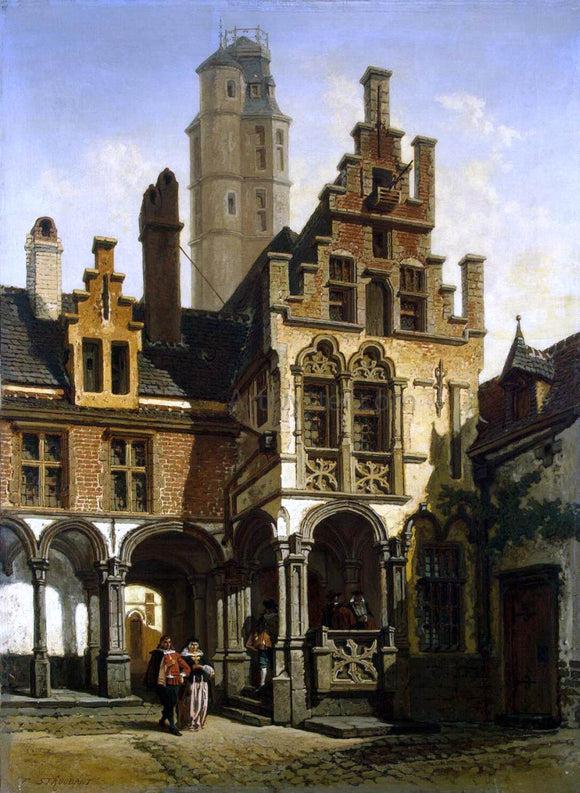  Francois Stroobant Courtyard of the Palace of Marguerite of Austria in Mechelen - Canvas Art Print