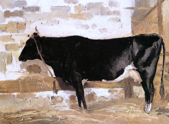  Jean-Baptiste-Camille Corot Cow in a Stable (also known as The Black Cow) - Canvas Art Print