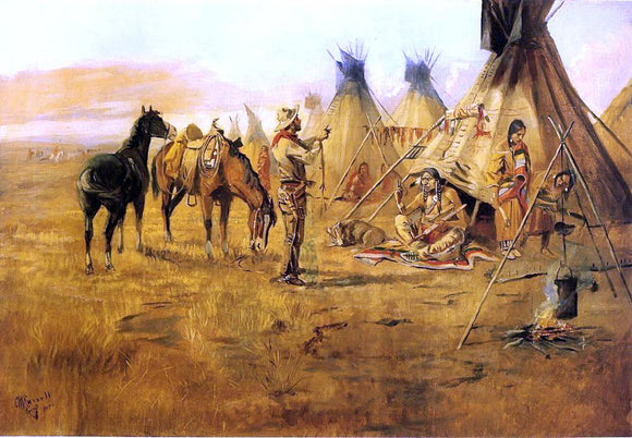  Charles Marion Russell Cowboy Bargaining for an Indian Girl - Canvas Art Print