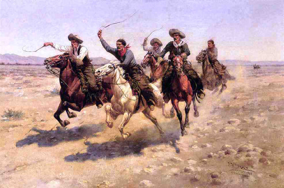  Herman W Hansen Cowboy Race - Canvas Art Print