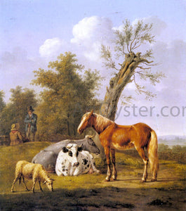  Anthony Oberman Cows, a Horse and a Sheep Resting by a Blasted Oak - Canvas Art Print