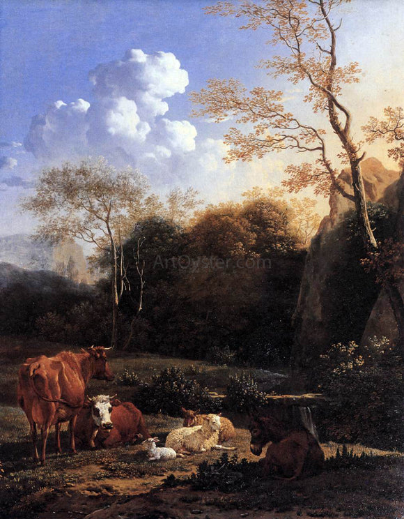 Karel Dujardin Cows and Sheep at a Stream - Canvas Art Print