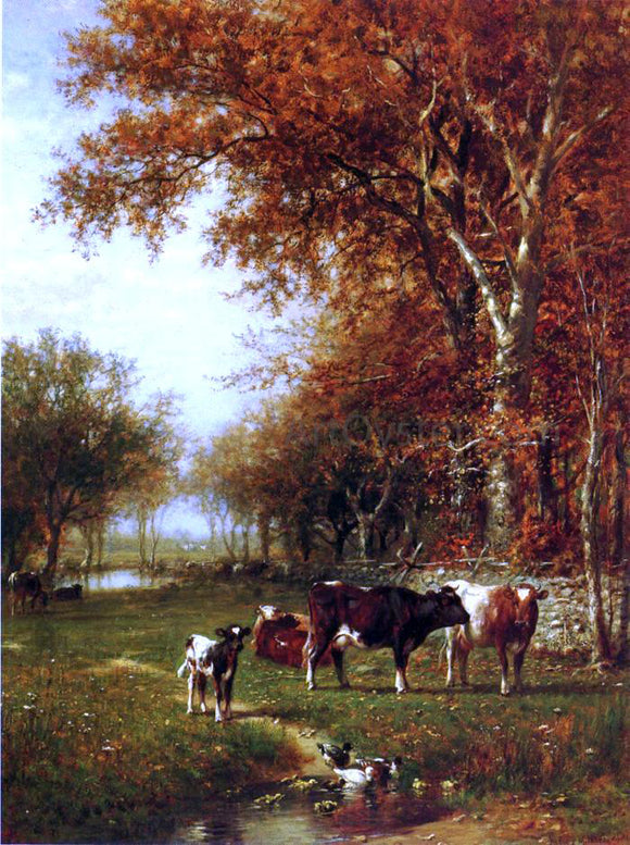  James McDougal Hart Cows before a Watering Hole - Canvas Art Print