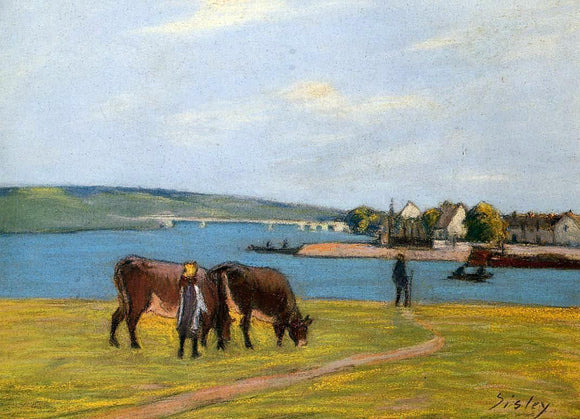  Alfred Sisley Cows by the Seine at Saint-Mammes - Canvas Art Print