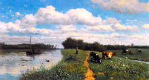  Willem Roelofs Cows Grazing Near a Canal, Schiedam - Canvas Art Print