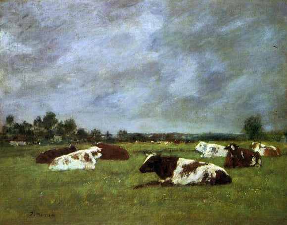  Eugene-Louis Boudin Cows in a Meadow, Morning Effect - Canvas Art Print