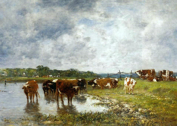  Eugene-Louis Boudin Cows in a Meadow on the Banks of the Toques - Canvas Art Print