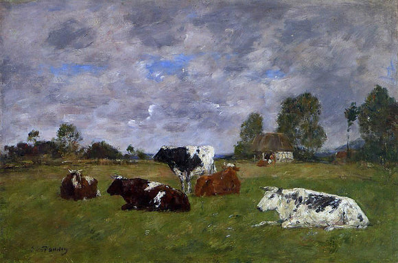  Eugene-Louis Boudin Cows in a Pasture - Canvas Art Print