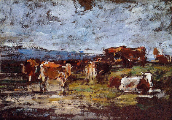  Eugene-Louis Boudin Cows in Pasture - Canvas Art Print