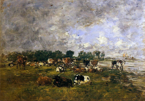  Eugene-Louis Boudin Cows in the Fields - Canvas Art Print