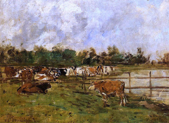  Eugene-Louis Boudin Cows in the Meadow - Canvas Art Print