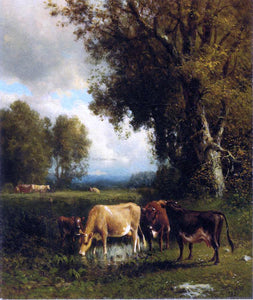 William M Hart Cows in the Meadow - Canvas Art Print