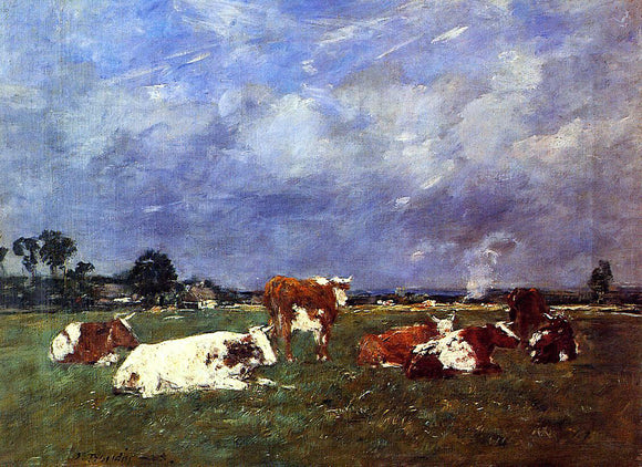  Eugene-Louis Boudin Cows in the Pasture - Canvas Art Print