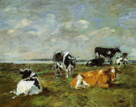  Eugene-Louis Boudin Cows near the Sea - Canvas Art Print