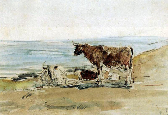  Eugene-Louis Boudin Cows near the Shore - Canvas Art Print