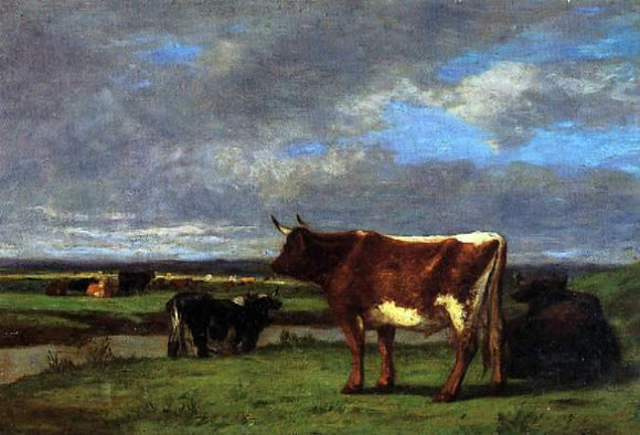  Eugene-Louis Boudin Cows near the Toques - Canvas Art Print