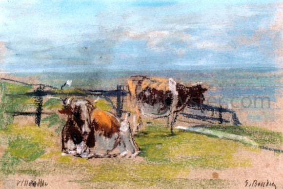  Eugene-Louis Boudin Cows on a Cliff at Villerville - Canvas Art Print