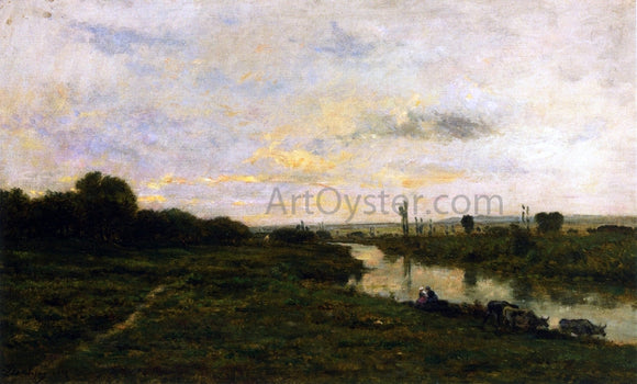  Charles Francois Daubigny Cows on the Banks of the Seine, at Conflans - Canvas Art Print