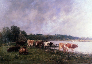  Eugene-Louis Boudin Cows on the Banks of the Touques - Canvas Art Print
