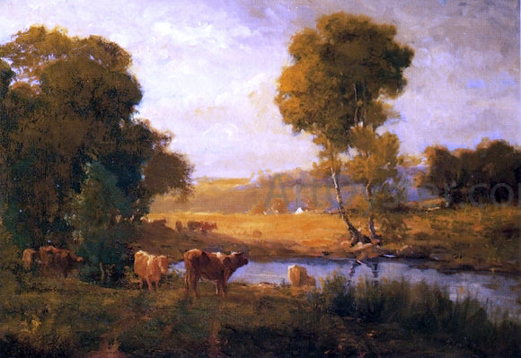  John Carleton Wiggins Cows Watering near the Farm - Canvas Art Print