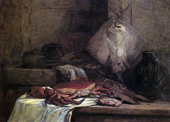  Eugene-Louis Boudin Crab, Lobster and Fish (also known as Still Life with Skate) - Canvas Art Print