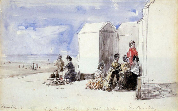 Eugene-Louis Boudin Crinolines on the Beach - Canvas Art Print
