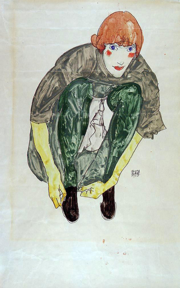  Egon Schiele Crouching Figure (also known as Valerie Neuzil) - Canvas Art Print