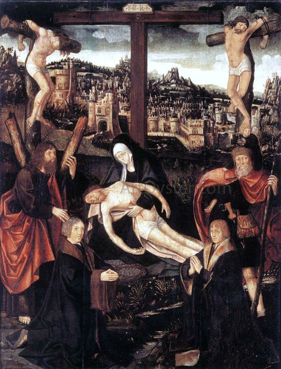  Jacob Cornelisz Van Oostsanen Crucifixion with Donors and Saints - Canvas Art Print