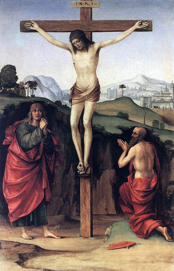 Francesco Francia Crucifixion with Sts John and Jerome - Canvas Art Print