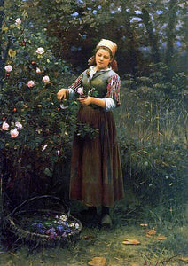  Daniel Ridgway Knight Cutting Roses - Canvas Art Print