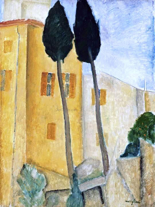  Amedeo Modigliani Cypress Trees and Houses, Midday Landscape - Canvas Art Print