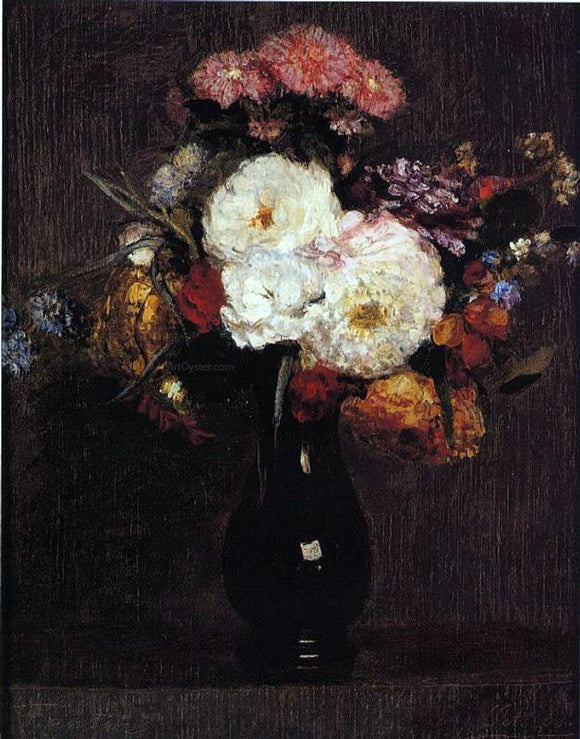  Henri Fantin-Latour Dahlias, Queens Daisies, Roses and Corn Flowers - Canvas Art Print