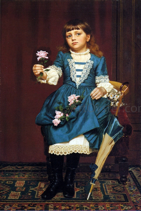  John George Brown Daisy McComb Holding a Pink Rose - Canvas Art Print