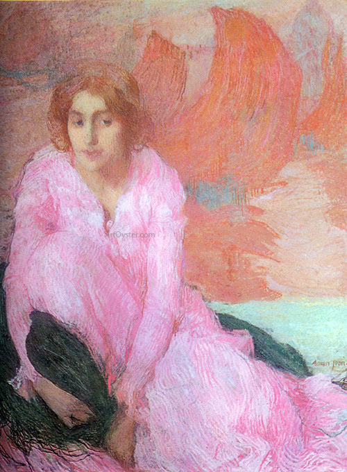  Edmond Francois Aman-Jean A Dame en Rose - Canvas Art Print
