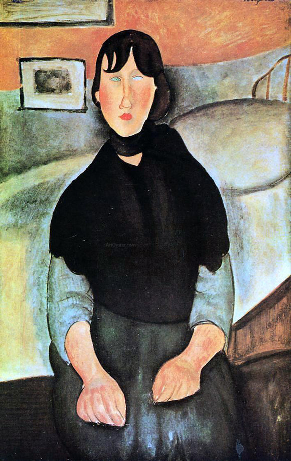  Amedeo Modigliani Dark Young Woman Seated by a Bed - Canvas Art Print