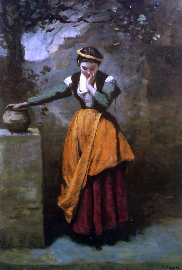 Jean-Baptiste-Camille Corot Daydreaming at the Fountain - Canvas Art Print