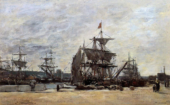  Eugene-Louis Boudin Deauville, Docked Boats - Canvas Art Print