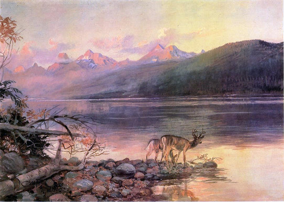  Charles Marion Russell Deer at Lake McDonald - Canvas Art Print