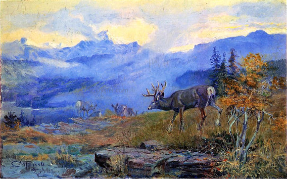  Charles Marion Russell Deer Grazing - Canvas Art Print