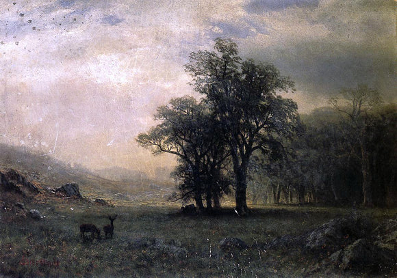  Albert Bierstadt Deer in a Landscape - Canvas Art Print