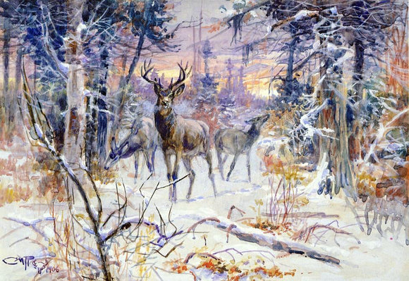  Charles Marion Russell A Deer in a Snowy Forest - Canvas Art Print
