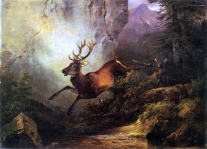  Friedrich Gauermann Deer Running Through a Forest - Canvas Art Print