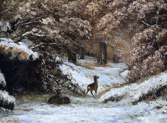  Gustave Courbet Deer Taking Shelter in Winter - Canvas Art Print