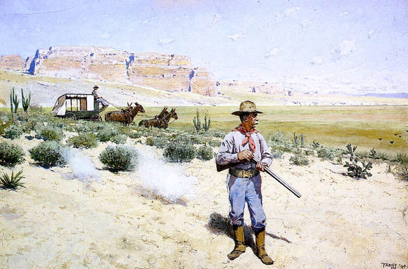  Henry F Farney Defending the Stagecoach - Canvas Art Print