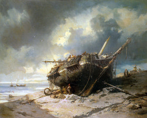  Charles Hoguet Dismantling a Beached Shipwreck - Canvas Art Print