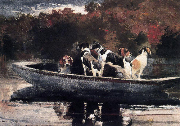  Winslow Homer Dogs in a Boat (also known as Waiting for the Start) - Canvas Art Print