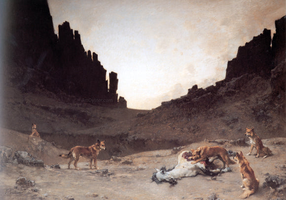  Gustave Achille Guillaumet Dogs of the Douar Devouring a Dead Horse in the Gorges of El Kantar - Canvas Art Print