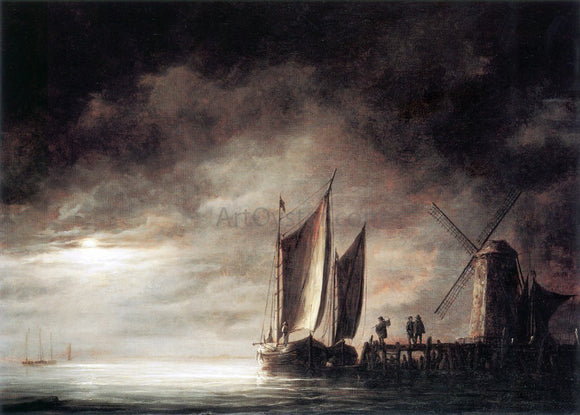  Aelbert Cuyp Dordrecht Harbour by Moonlight - Canvas Art Print