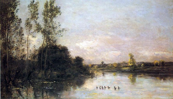 Charles Francois Daubigny Ducklings in a River Landscape - Canvas Art Print